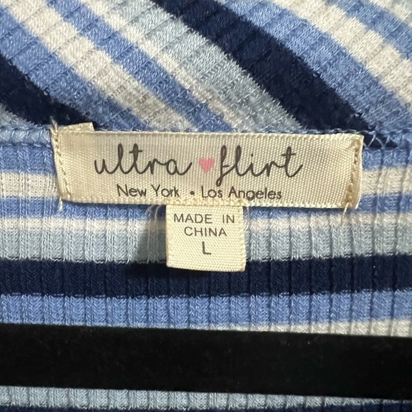 Ultra flirt blue white stripe dress size large brown buttons skater style retro - Picture 3 of 6